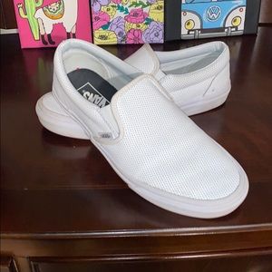 Perf leather white Vans slip on shoes unisex